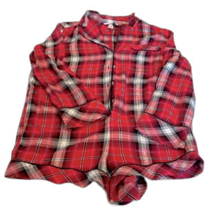 Victoria's Secret Red Plaid Long Sleeve Sleep
Romper with Gold Stitching Med